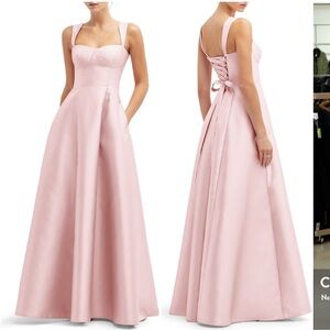 Alfred Sung Bustier Tie Back Gown in Ballet Pink
